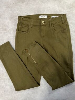 Guess Power Stretch Skinny Womens Sz 25 Ankle Zippers Low Rise Olive Green Jeans
